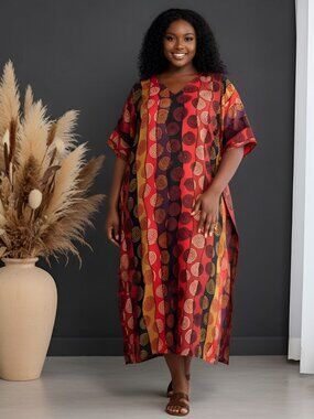 Summer Beach Cover Up Caftan Dress Plus Size Polyester Maxi Dresses for Women